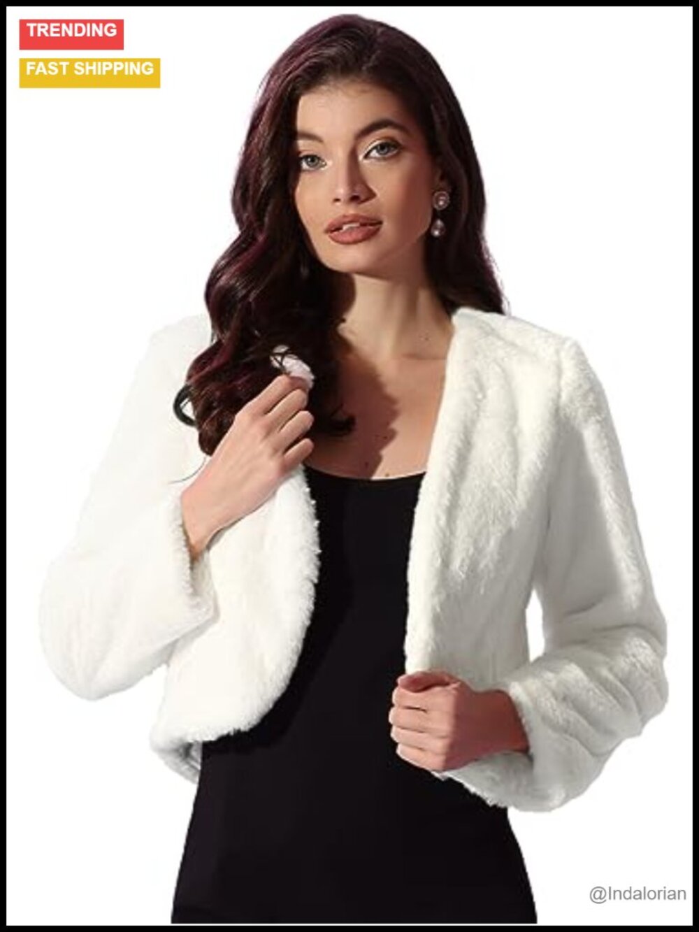 Faux Fur Cropped Bolero Shrug Long Sleeve Open Front Wedding Jacket